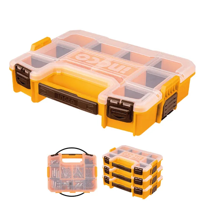 INGCO PBX1211 12 inch Plastic Component Box, Stackable Tool Box Organizer Carrying handle, 10 compartments
