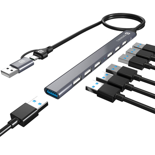 Portronics POR-1792 Mport 7 7 in 2 USB Hub with Type C and USB 3.0 Plug Heaven Multitasking (Grey)