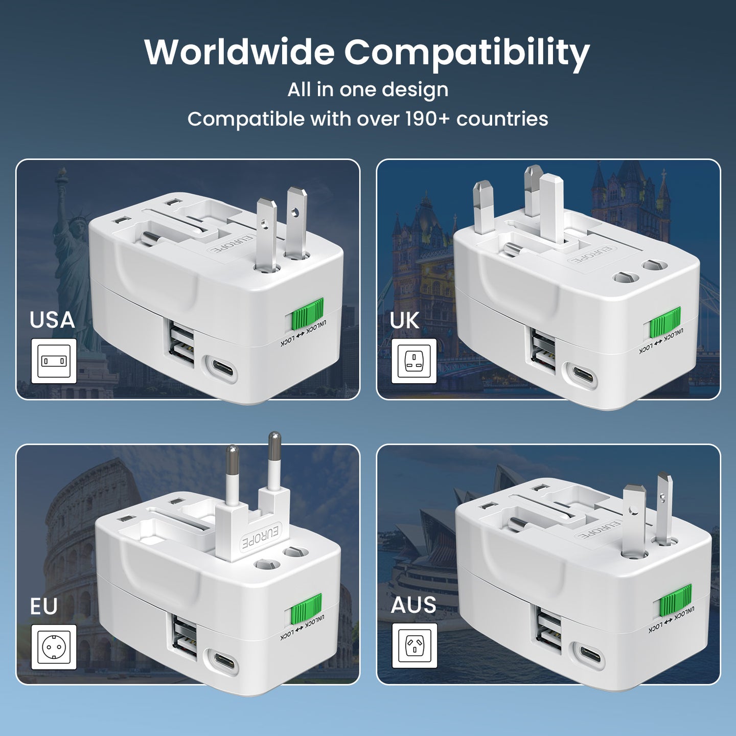 Portronics POR-3462 Juicemate Go Pro 12W Universal Travel Adaptor (White)