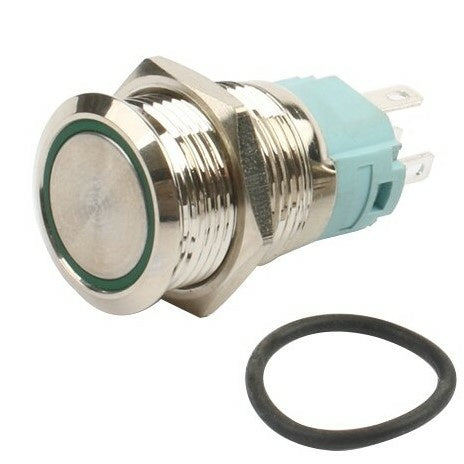 16mm Green Led Stainless Steel Momentary Type Push Button Switch IP65 (12V-24V) DC