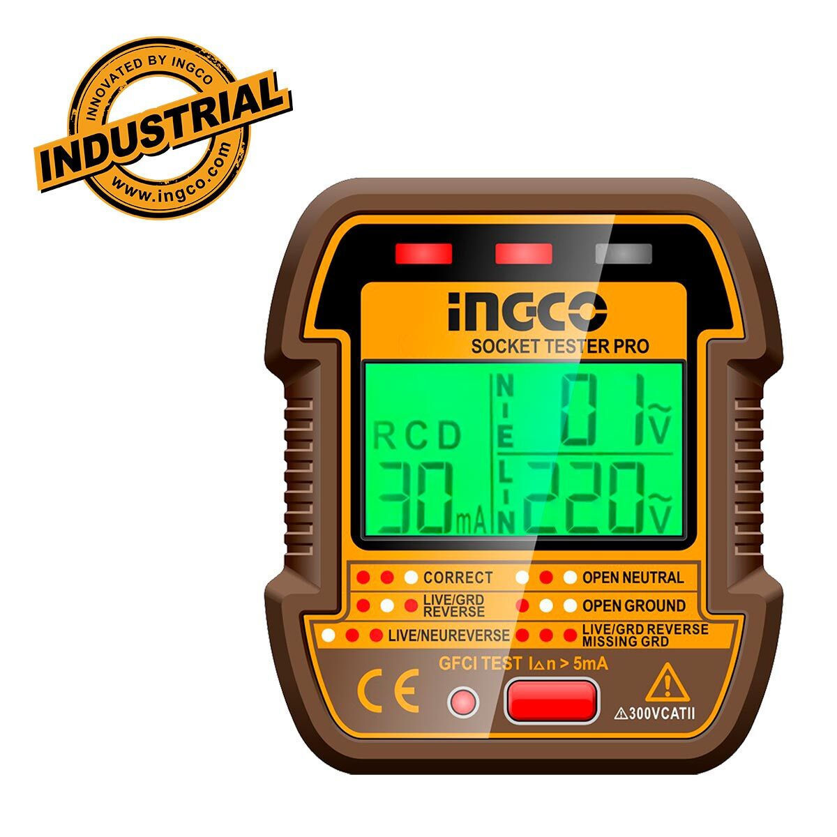 INGCO HESST30011 Socket Tester with LCD Display & RCD Test