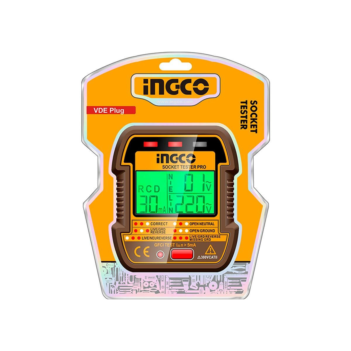INGCO HESST30011 Socket Tester with LCD Display & RCD Test