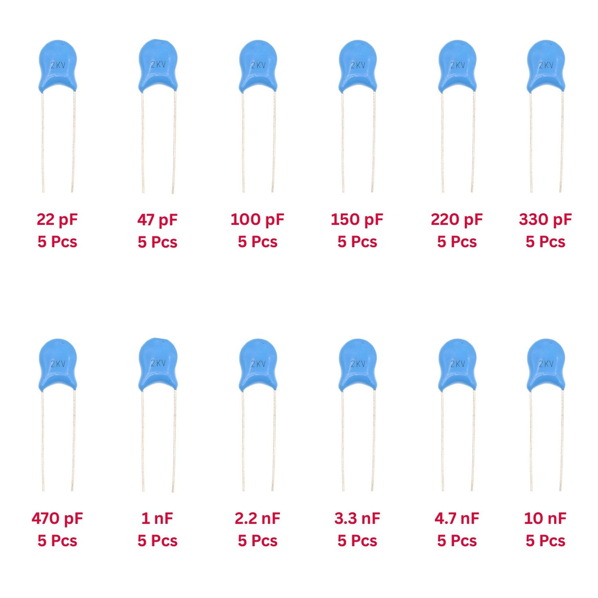 Elepak 2KV HV Ceramic Disc Capacitor Pak 22pF to 10KpF 60 Pcs 12 Values