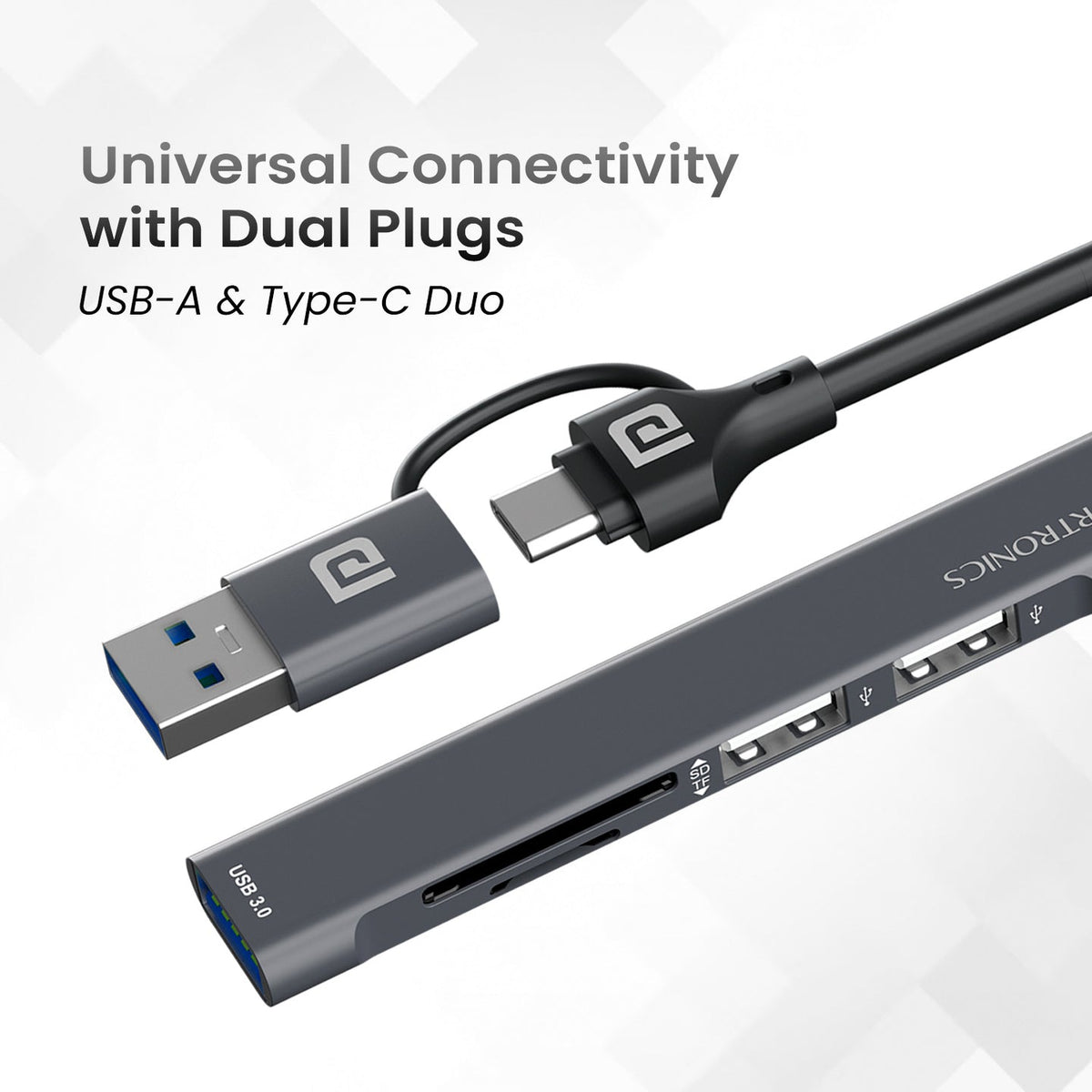 Portronics POR-2053 Mport 31 Plus USB 3.0 Hub (5-in-1) with Card Reader (Grey)