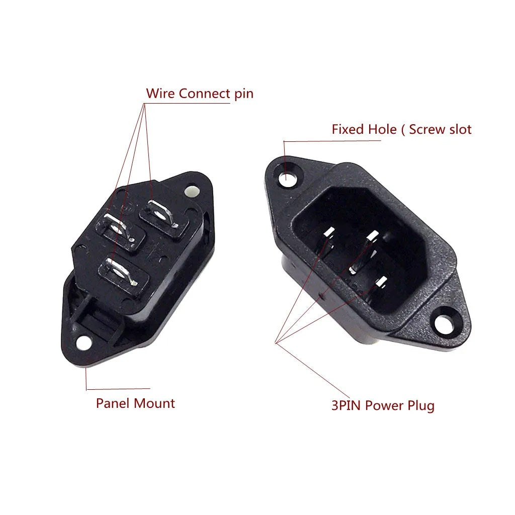 IEC320 C-14 Male Adapter Computer Power Supply AC 250v 10a CP-22S Panel Mount 3 Pin