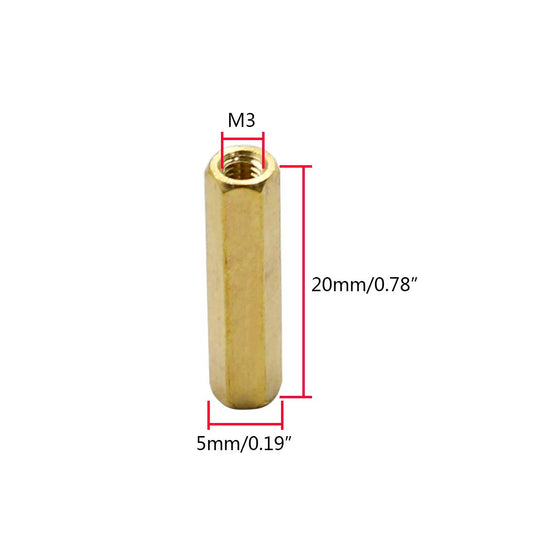 M3x20mm Metal Brass Hex Spacer Female to Female (1 Pc)