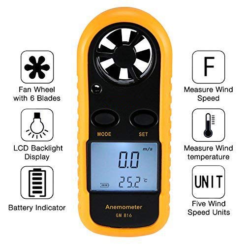 GM816 LCD Digital Wind Speed Temperature Measure Gauge Anemometer
