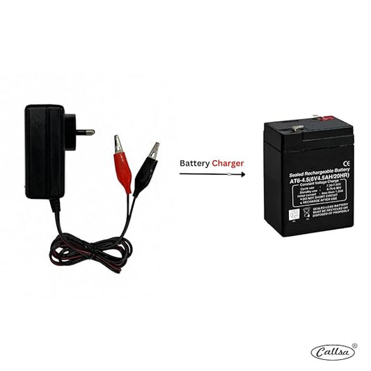 Callsa 6 V 1 Amp Fast Battery Charger with Double Indicator (AC Input 220v 50Hz Dc Output 6 Volt 1 Amp) SMPS Battery Charger with Battery Clip Red and Black