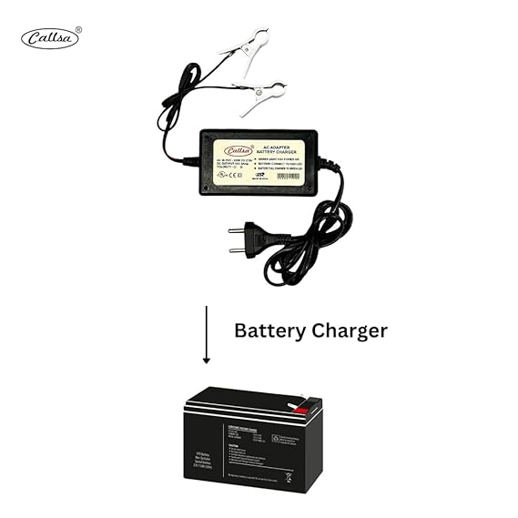 Callsa 12v Display Percentage Battery Charger for Bike, Electric Vehicle Battery Charger 7ah SMPS Battery Charger with Battery Clip, Auto Cut Charger, 12v 2amp Battery Charger (Black)