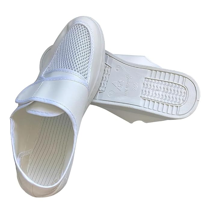 ESD Safe Anti Static Shoes for Cleanroom Electronics & Industrial Use, White PVC Sole