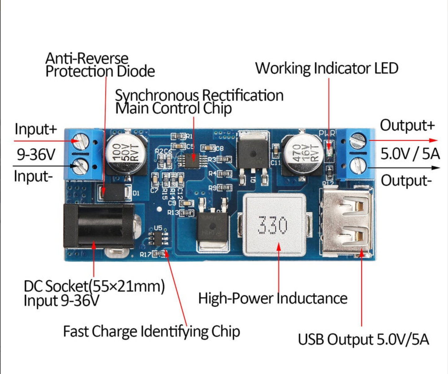 XY-3606 24V / 12V to 5V 5A Power Module DC-DC Buck Converter