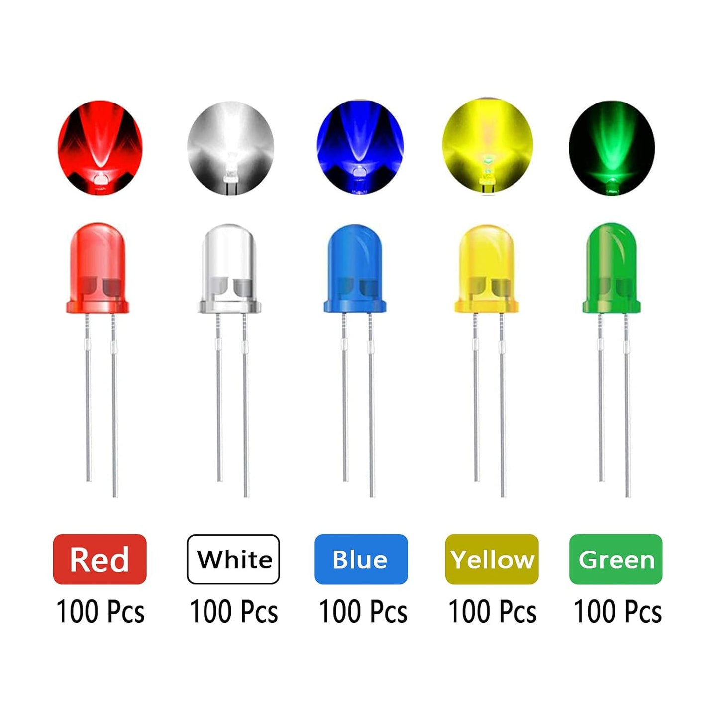 500PCS 5 Colors 5 MM LED Kit