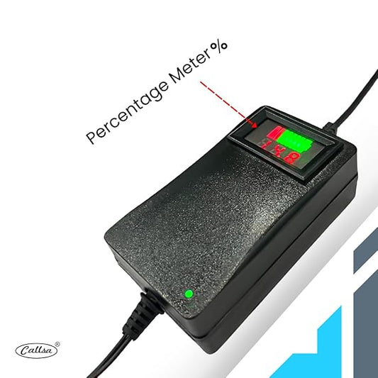 Callsa 12v Display Percentage Battery Charger for Bike, Electric Vehicle Battery Charger 7ah SMPS Battery Charger with Battery Clip, Auto Cut Charger, 12v 2amp Battery Charger (Black)