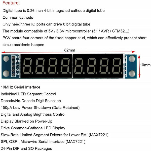 MAX7219 Led Module 8-Digit 7 Segment Digital LED Display Tube for Arduino / AVR / STM32