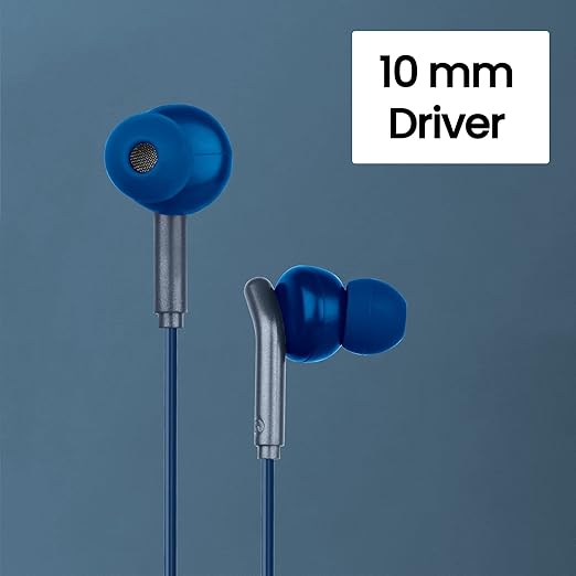 ZEBRONICS Bro in Ear Wired Earphones with Mic, 3.5mm Audio Jack, 10mm Drivers, Phone/Tablet Compatible (Blue)