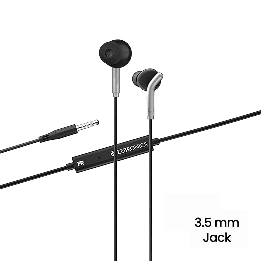 ZEBRONICS Bro in Ear Wired Earphones with Mic, 3.5mm Audio Jack, 10mm Drivers, Phone/Tablet Compatible (Black)