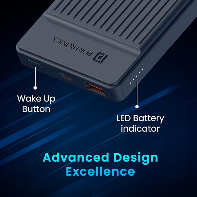 Portronics POR-2252 Luxcell B12 10000mAH Power Bank with Type-C Data Cable (Dark Blue)