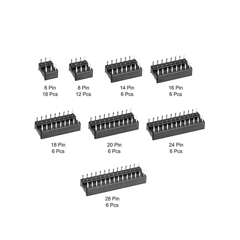 66 Pcs IC Base Kit Flat Foot 8 Specifications 6P-28P IC Chip Holder Kit