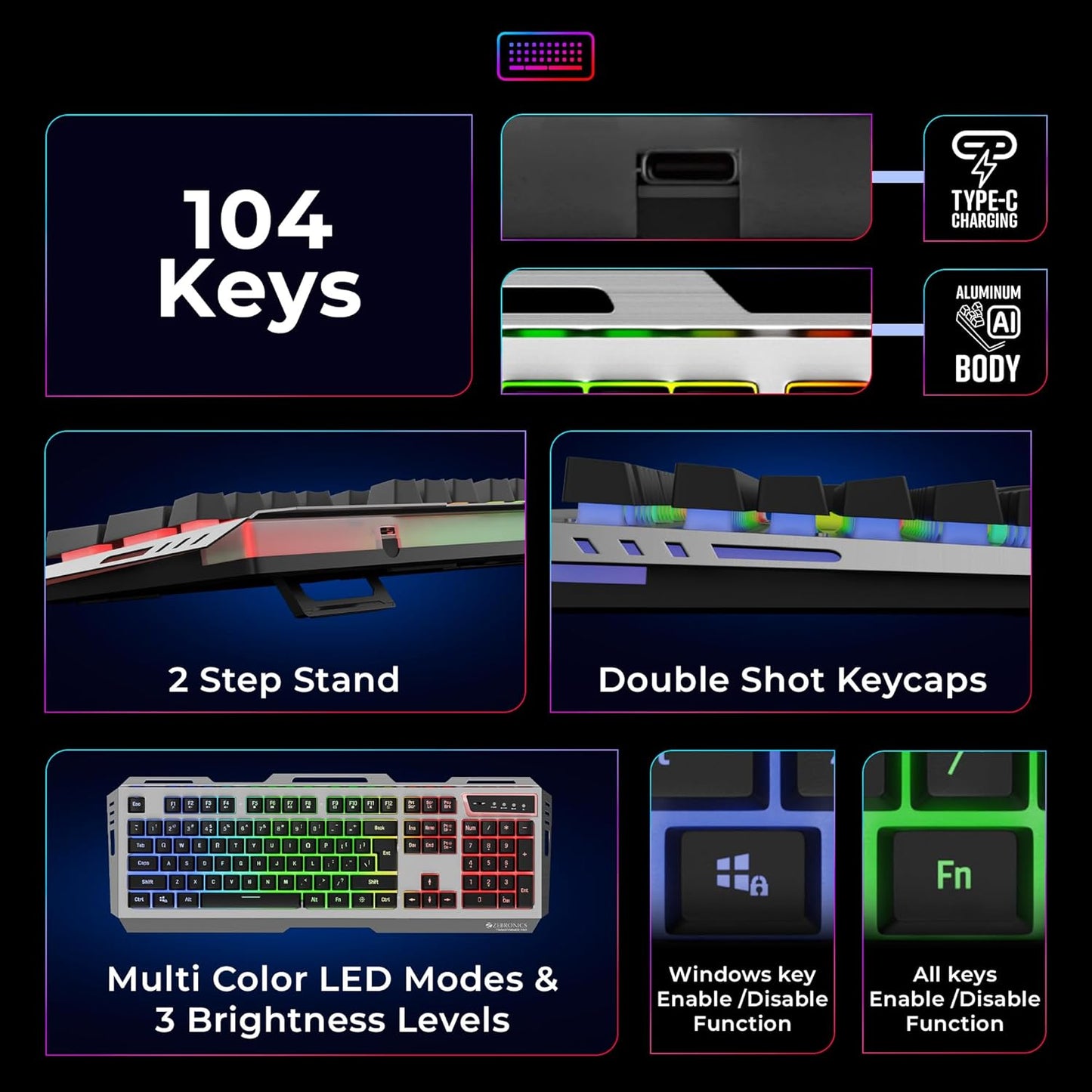 ZEBRONICS Transformer PRO Gaming Wireless Keyboard & Mouse Combo (Black)