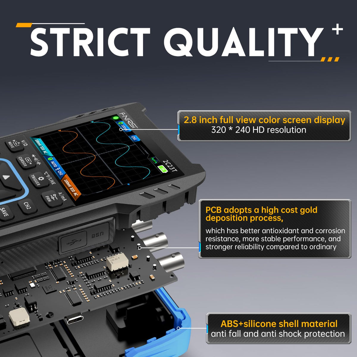FNIRSI 2C23T 3-in-1 Handheld Oscilloscope Multimeter DDS Generator Channels, 10MHz Bandwidth