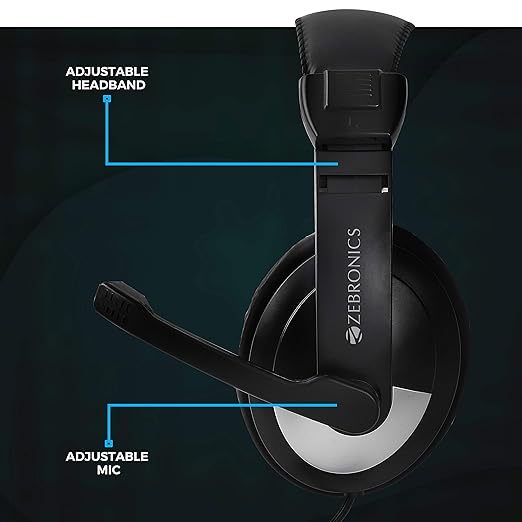 Zebronics Zeb-200HM Wired On Ear Headphone with Mic, Dual 3.5mm Connectors, Adjustable Headband for PC Computers/Laptop (Black)