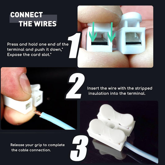 2 Way Push Fit Paddle Connector Terminals | Quick Push Type Lock Electric Wire Connectors for Cable