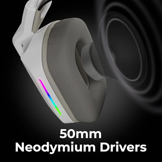 ZEBRONICS ZEB-HAVOC Premium Gaming Over Ear Headphone with Dolby Atmos Subscription Bluetooth & Wired (White)