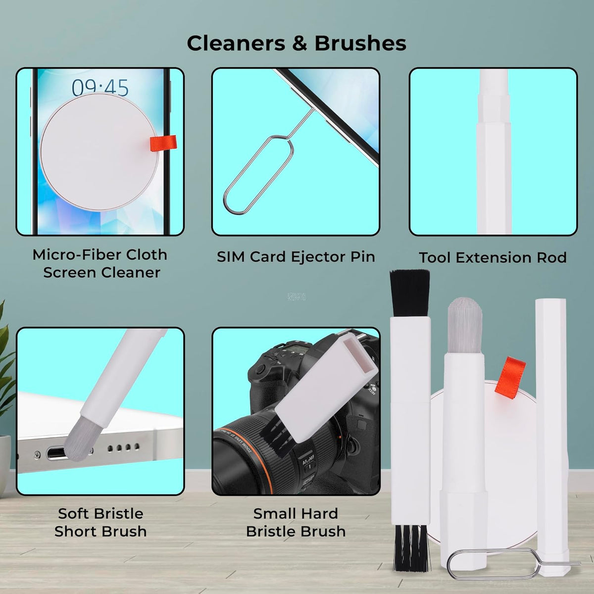 ZEBRONICS CK200, 20 in 1 Cleaning kit, for Smartphones, Laptops, Camera, Desktop, Earbuds, Display, Multipurpose Device Cleaner, Microfibre, Spray Cleaner (White)