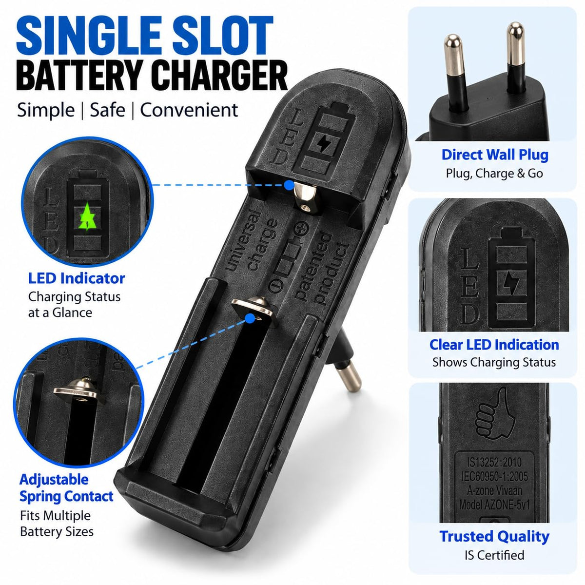 Universal Li-ion Battery Charger 3.7V Single Slot