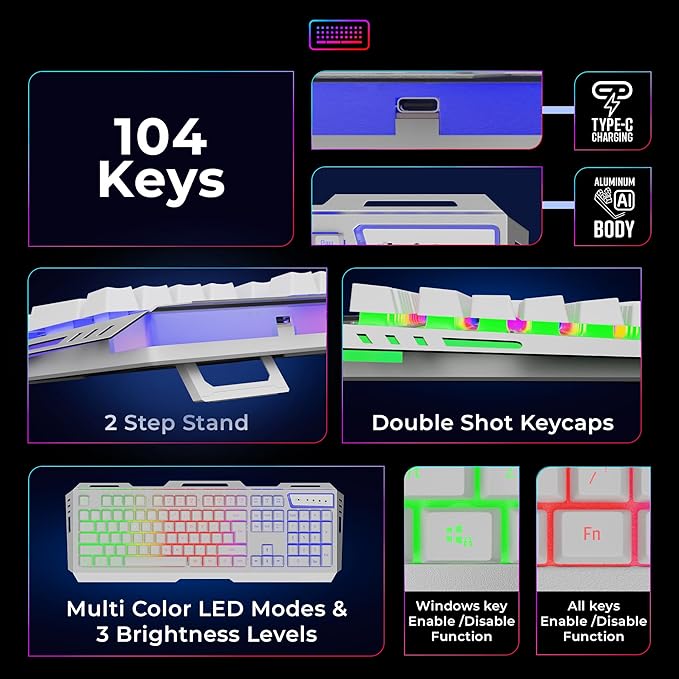 ZEBRONICS Transformer PRO Gaming Wireless Keyboard & Mouse Combo (White+Silver)