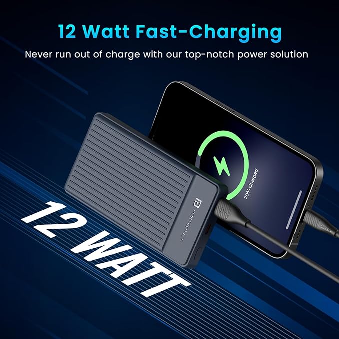 Portronics POR-2252 Luxcell B12 10000mAH Power Bank with Type-C Data Cable (Dark Blue)