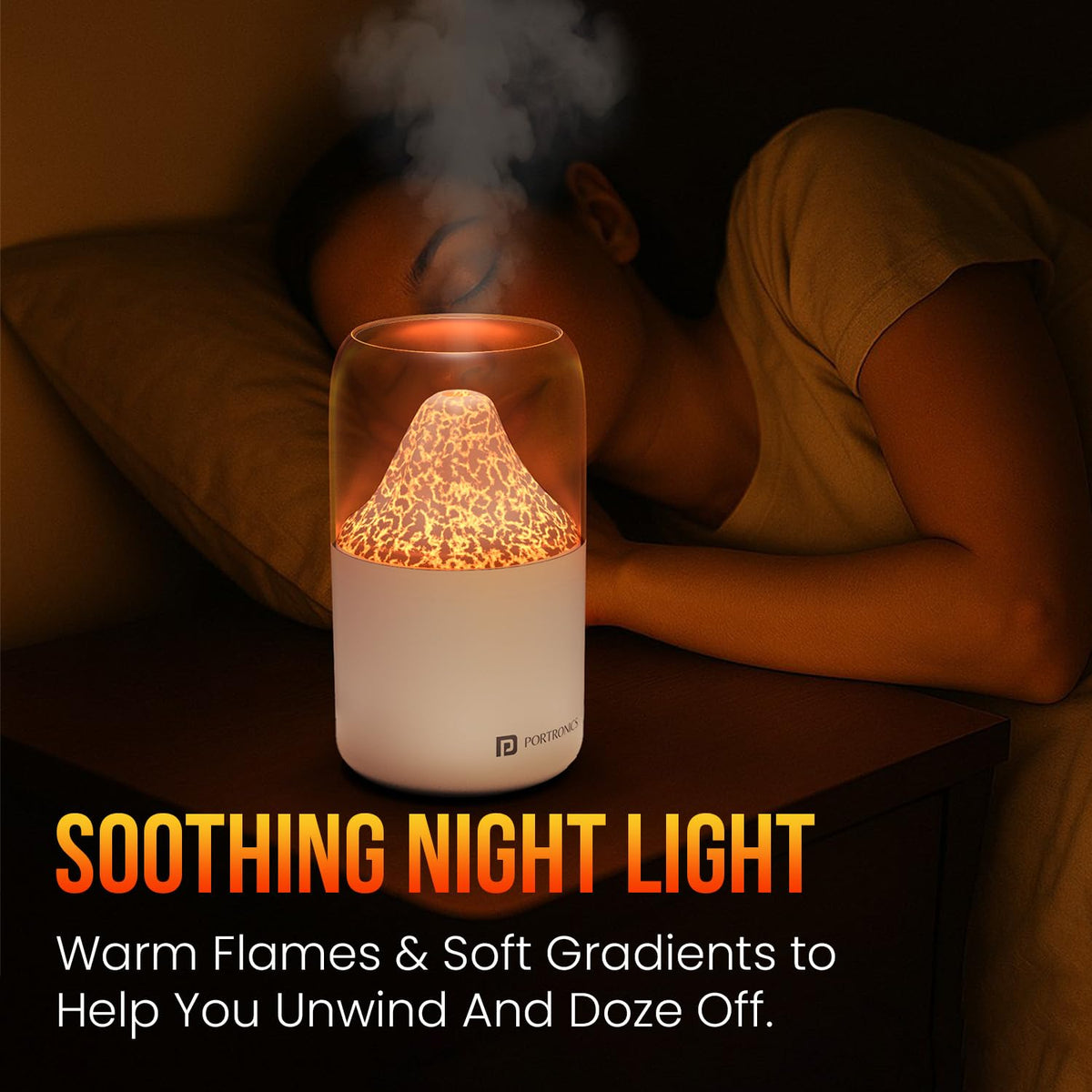 Portronics POR-3104 Magma 2-in-1 Volcano Water Mist Humidifier and Night Lamp (White)