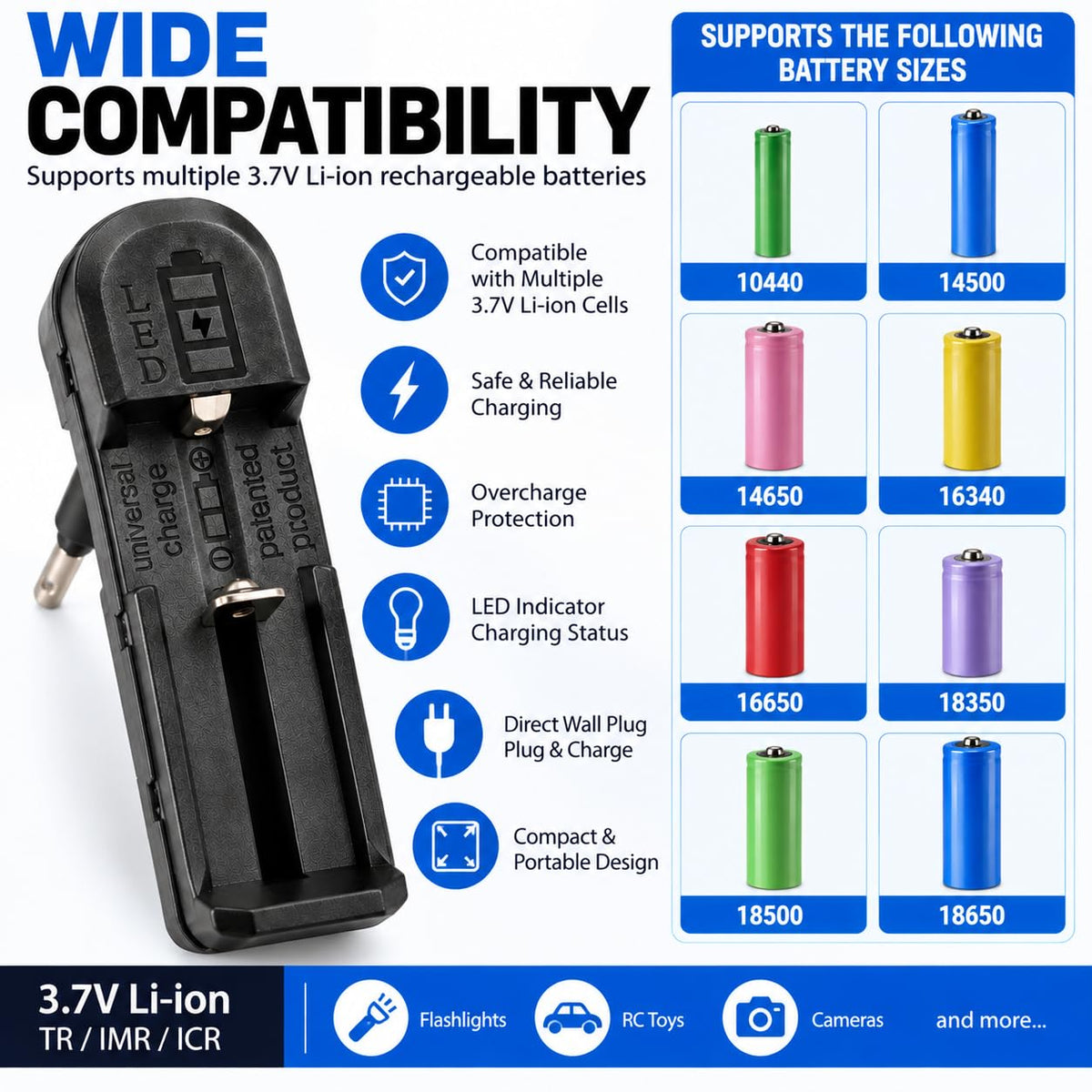 Universal Li-ion Battery Charger 3.7V Single Slot