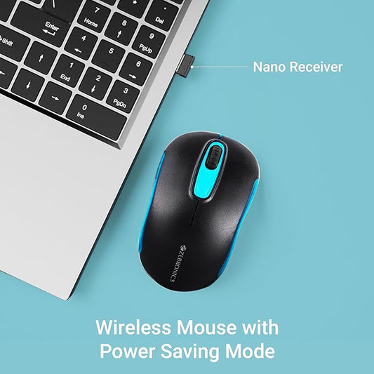 ZEBRONICS Dash Pro 2.4GHz Wireless Mouse, Upto 1600 DPI, 3 Level DPI, High Precision, Power Saving Mode, Comfortable & Lightweight, for Mac | Laptop | Computer (Blue)