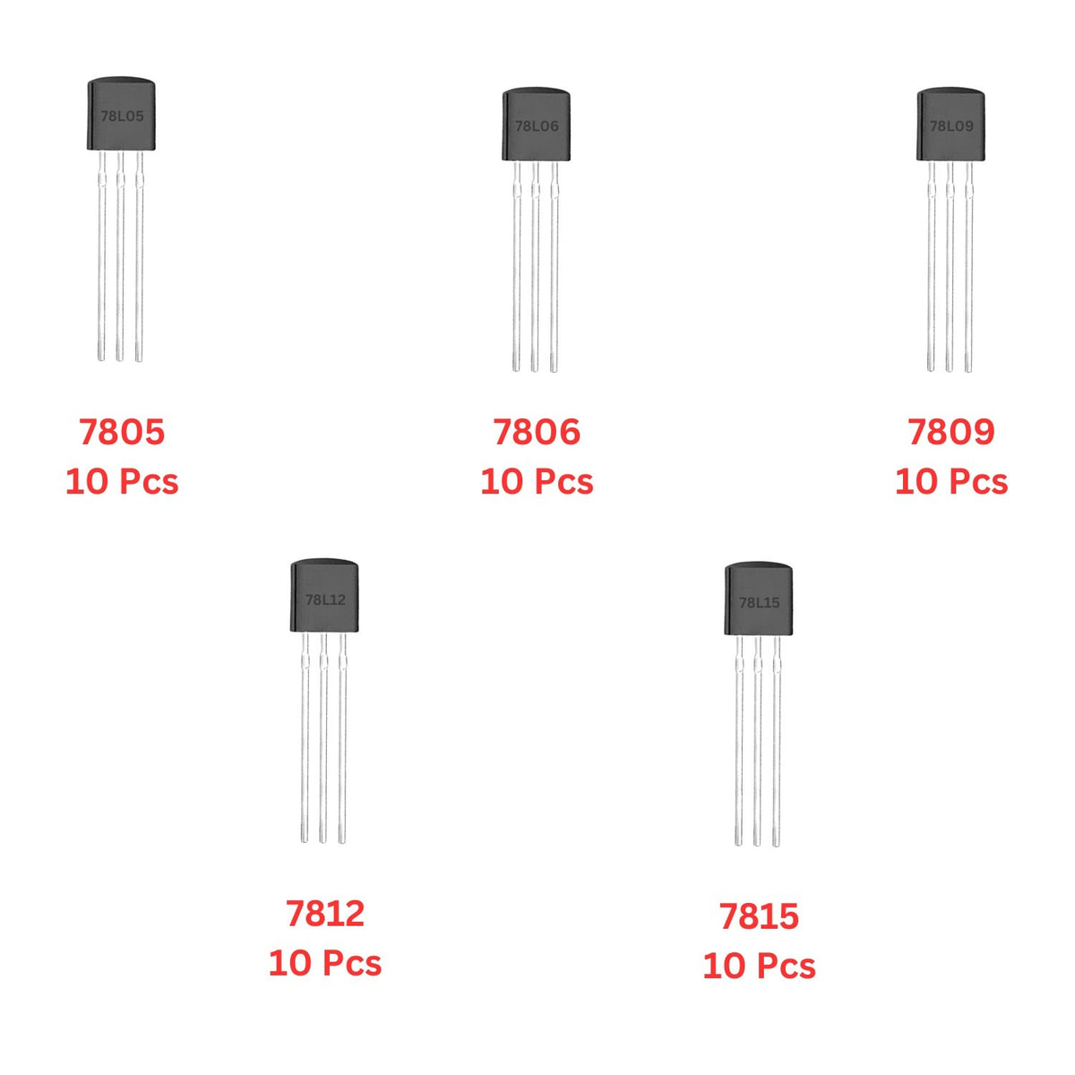 Elepak 78Lxx Positive Regulator TO-92 Pak 5 to 15V 50 Pcs 5 Values