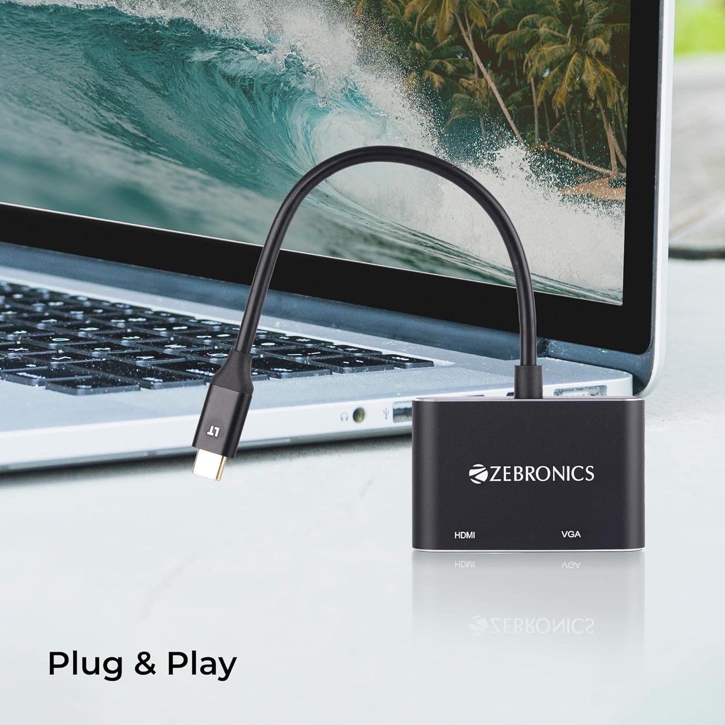 ZEBRONICS TA150HV Type C to HDMI & VGA Converter with 24K Gold-Plated Connector, Supports - FHD 1080p@60Hz (VGA), 4K@30Hz (HDMI), Audio Out Through HDMI,