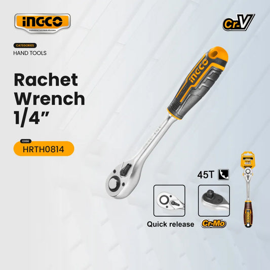 Ingco HRTH0814 1/4 inch Ratchet Wrench, 158mm