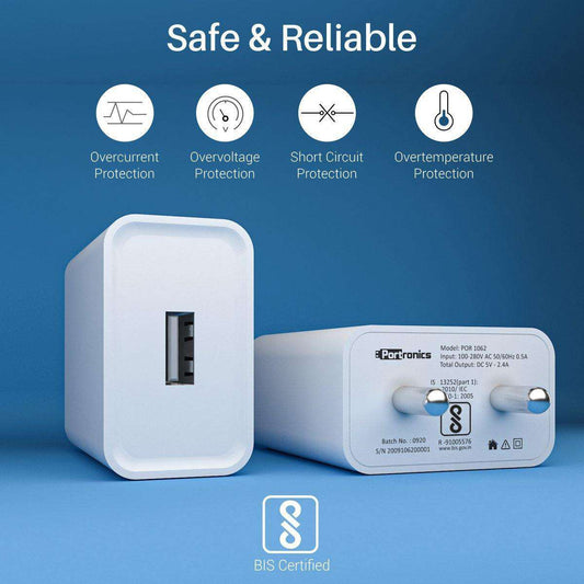 Portronics POR 1062 Adapto 62W 2.4A Charger with Micro USB Cable (White)
