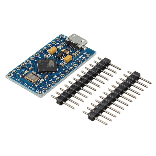 Microcontroller board with headers on a white background