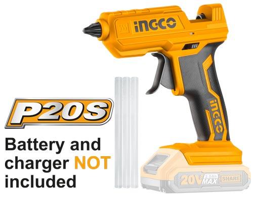 INGCO CGGLI2001 20W 20V Cordless Glue Gun with 3 Pcs 150mm Glue Stick