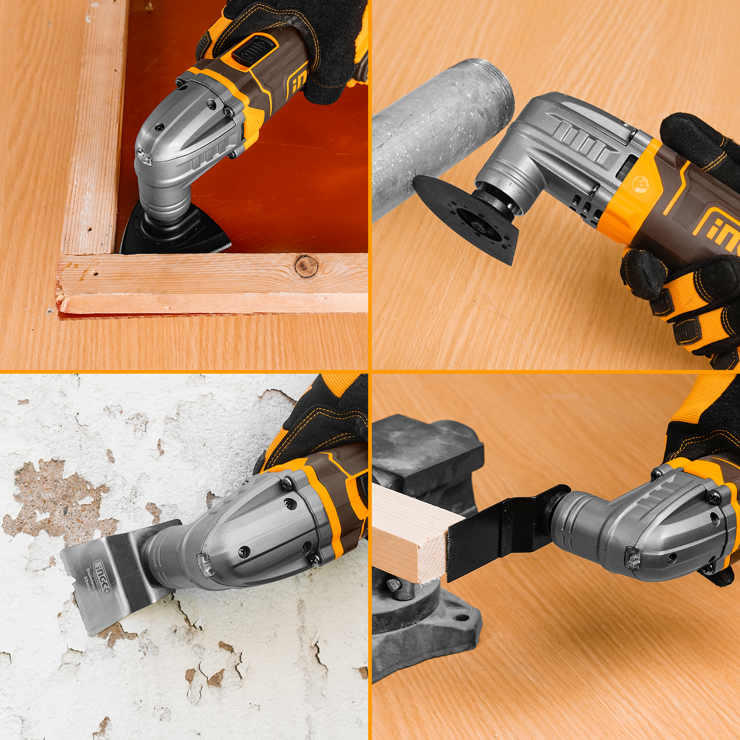 INGCO CMLI20228 Cordless Multi Tool, 6 Speed Adjustment, With Blades & Sanding Papers, With Battery & Charger