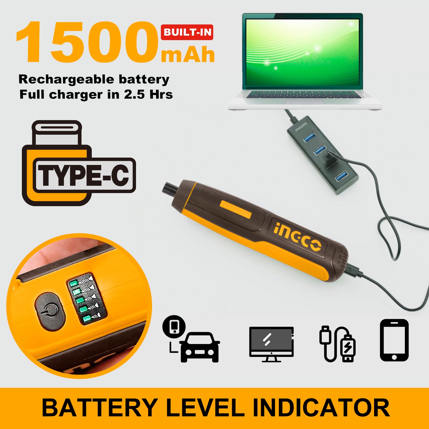 INGCO CSDLI04062 4V 5N.m Lithium-Ion Cordless Screwdriver