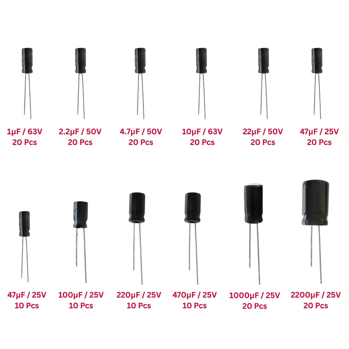 Elepak EP11 Electrolytic Capacitor Pak 1µF to 2200µF 150 Pcs 11 Values