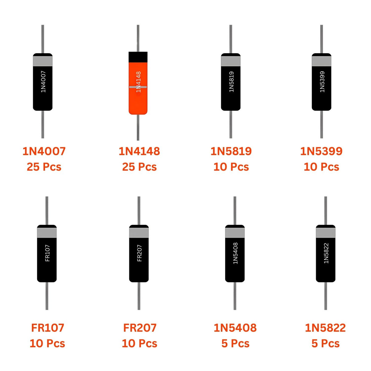 Elepak General Purpose Diode Pak 0.3A to 3A 100 Pcs 8 Types