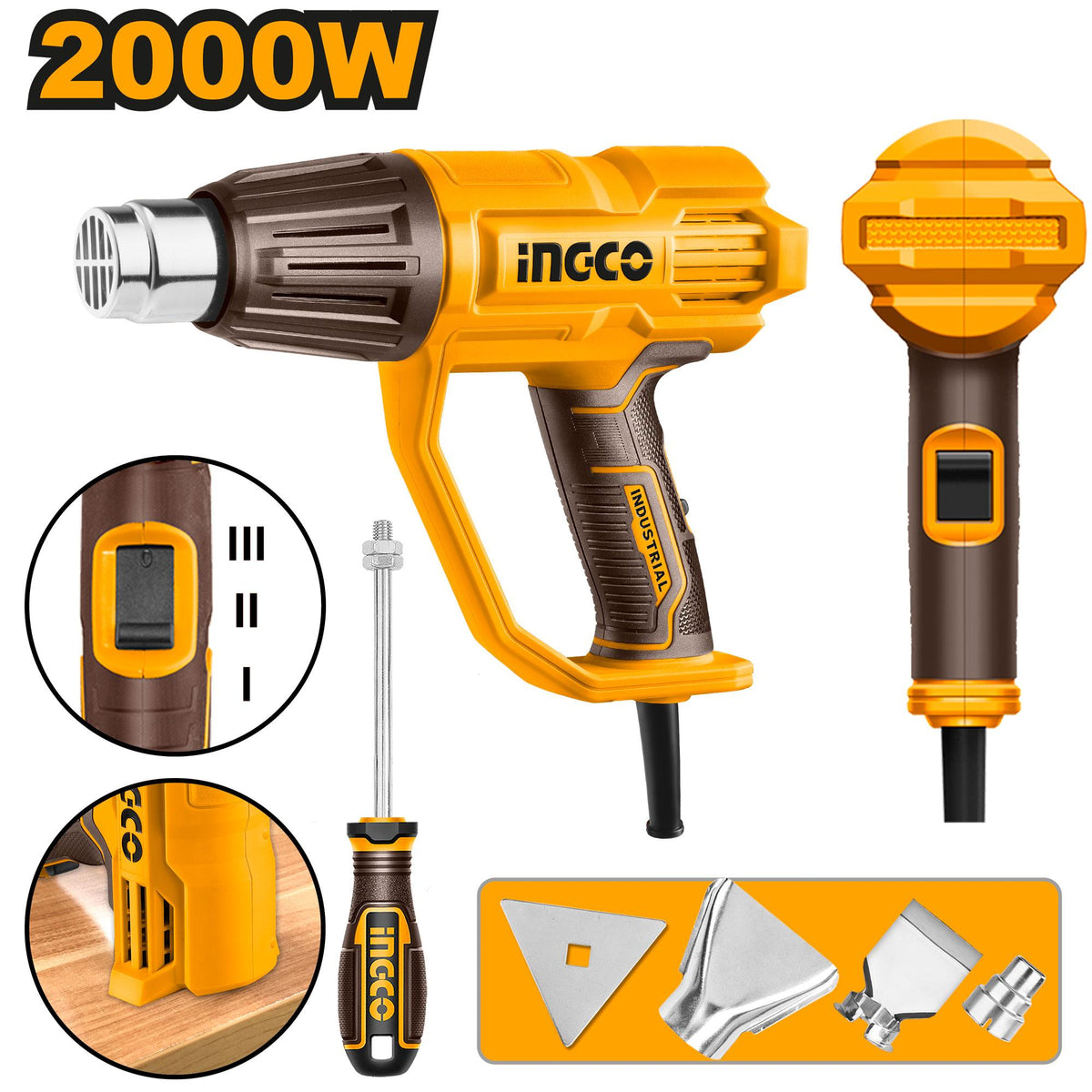 INGCO HG200078 Heat Gun 2000W with Nozzles