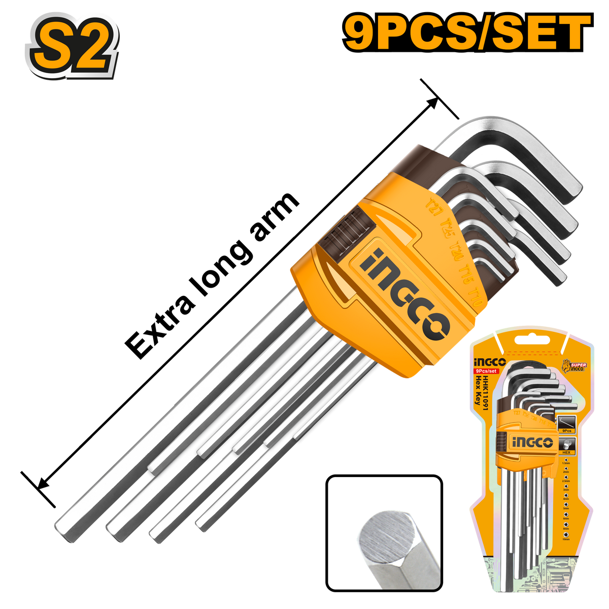 INGCO HHK11092 9 Pcs Hex Key Set