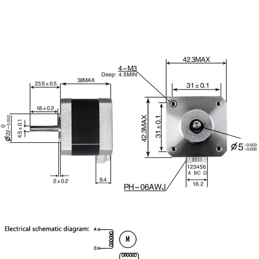 NEMA 17 17HS4401 Stepper Motor (4.4 kg-cm) - 40mm- D Shaft