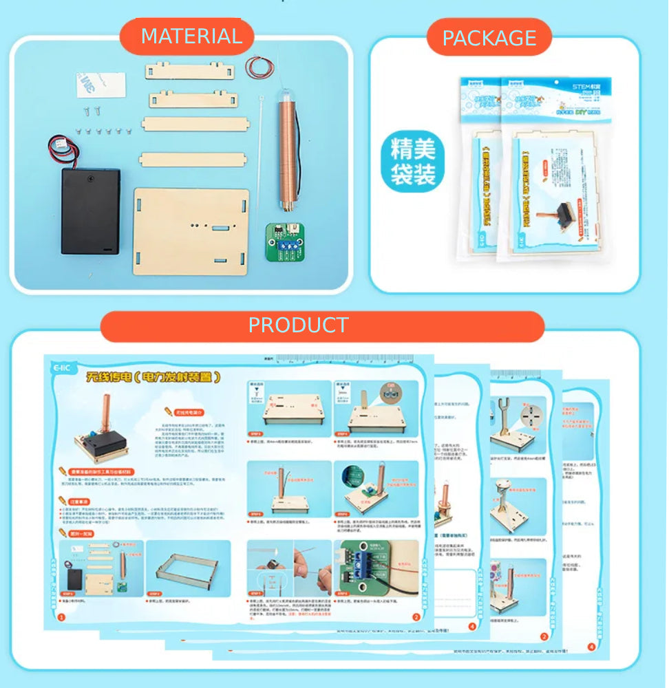 DIY Wireless Power Transmission STEM Kit Wooden Puzzle STEM Wireless Charging Kit Wireless Power Lamp Kit Wireless Power Transfer STEM Kit Table Lamp for Kids (E-11CD)