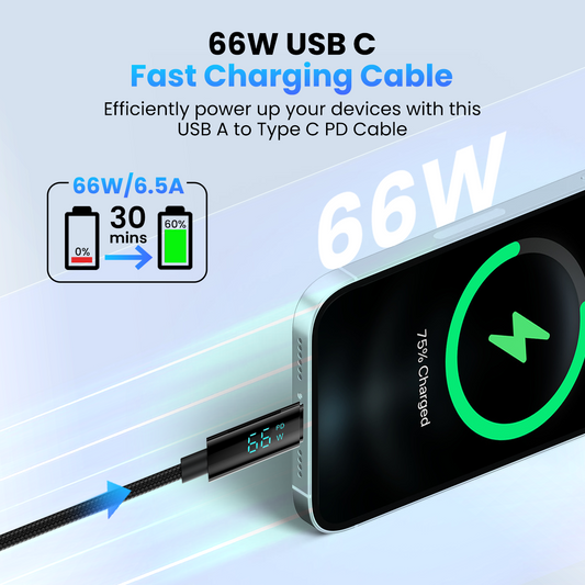 Portronics POR-2050 Konnect View 66W Type C Cable with LED Display (Black)