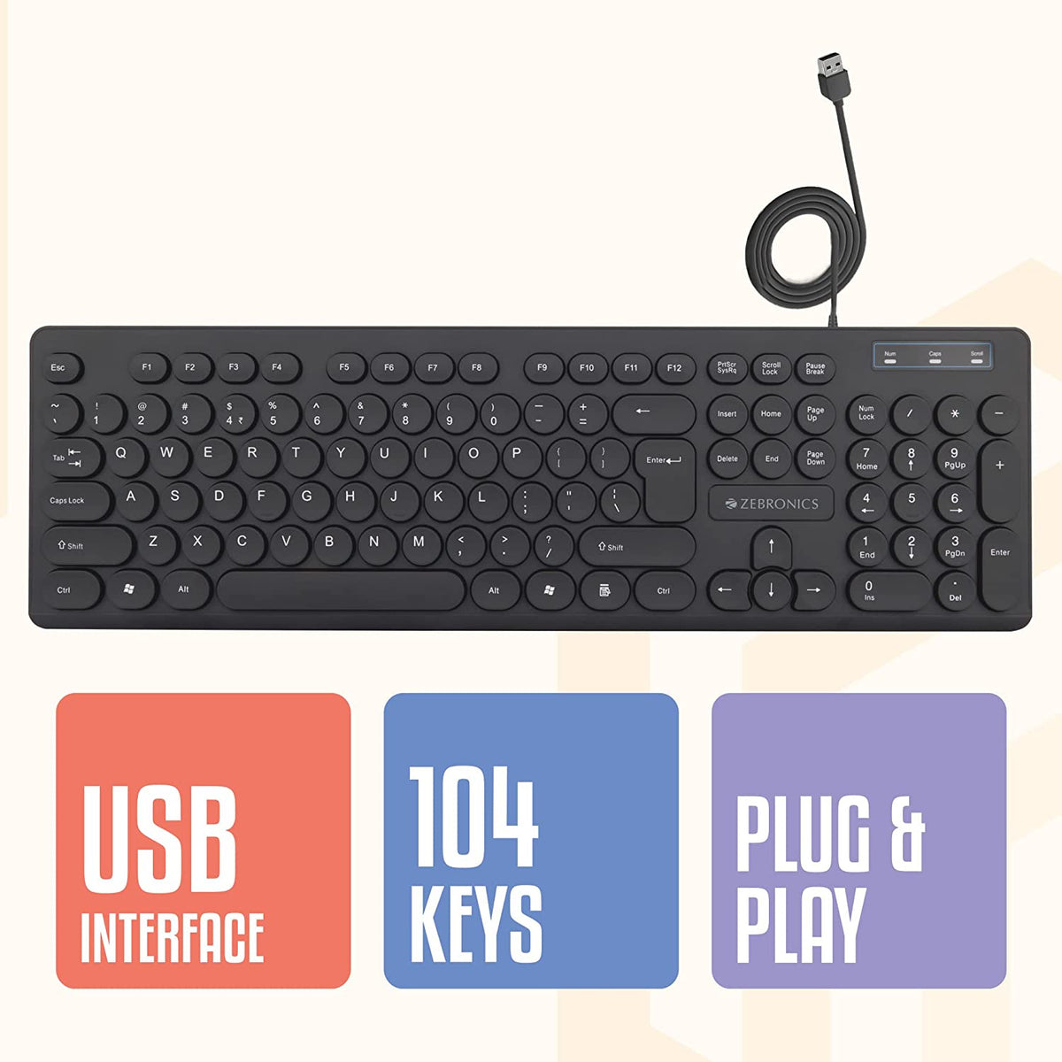 ZEBRONICS K24 USB Desktop Keyboard (Black)